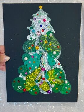 Handmade Green Christmas Tree Wall Art - Home Holiday Decor 9x12 inch